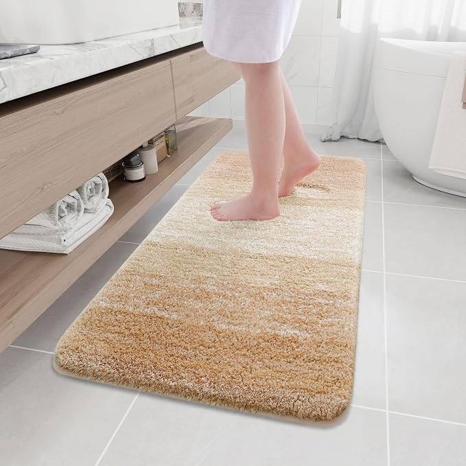 Arotive Microfiber Bathroom Rugs, Shaggy Soft and Absorbent Bath Rug, Thick Plush Machine Washable Dry Bath Mats for Bathroom, Tub and Shower, 47x20, Beige, Rectangular