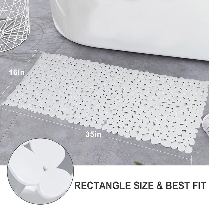 SONGZIMING Pebble Bath Mat for Bathtub to Anti Slip Bathtub Mat in Shower with 16 Inches by 35 Inches (White)