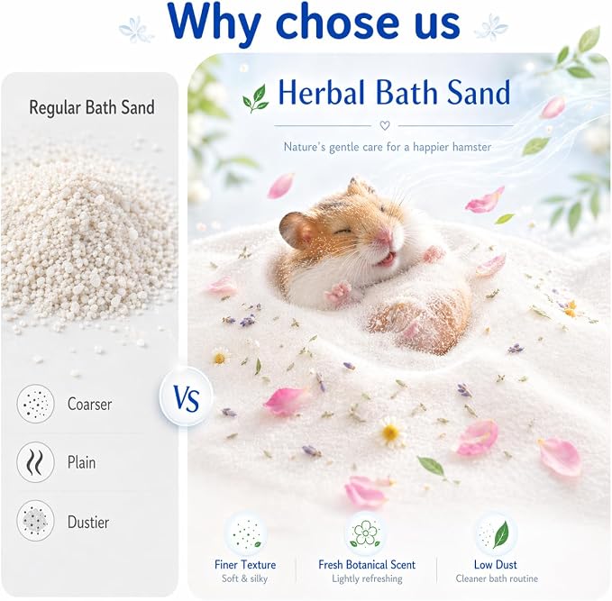 Meow&Woof Hamster Sand Bath, 2.2 lbs Low Dust Bath Sand & Potty Litter for Hamsters, Light Flower Scent Small Animal Sand for Chinchillas, Gerbils, Syrian Hamsters, Mice