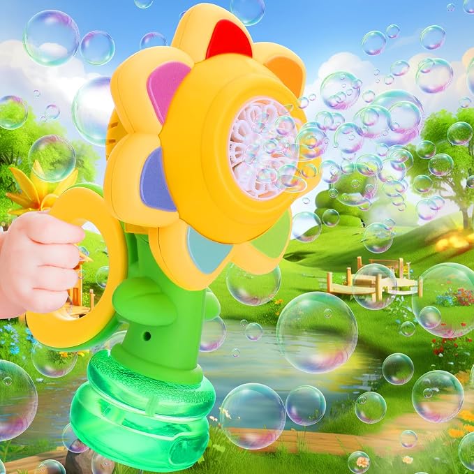 Vodolo Seven Color Flower Bubble Machine,7 Color Sunflower Rechargeable Bubble Blower with Lights for Kids Ages 4-8,Toddlers 3 and up Automatic Bubble Maker for Bathtub Bath,Summer Outdoor Toys
