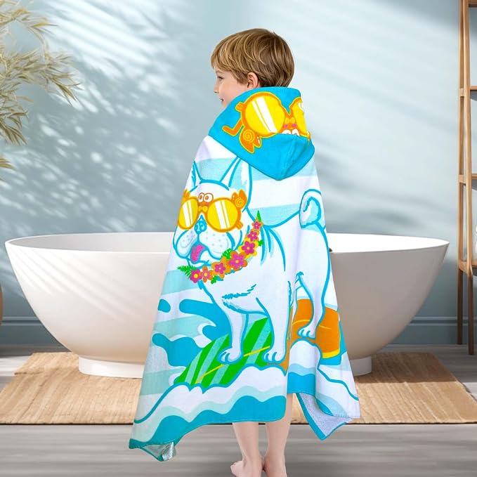 VOOVA & MOVAS Toddler Towels for Kids 3-8Years, 30''X50, Soft | Thick | 100% Cotton | Absorbent Towel Wrap, Perfect for Kids Beach, Pool, Bath, Swimming, Stripe Dog