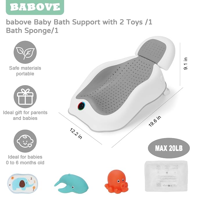 babove Baby Bath Support | Newborn Bathtub,Ideal for Babies Less Than 6 Months Old with Thermometer Baby Bather, Baby tubs for Baby tubs for Newborn Essentials Must Haves-Baby tub (Gray)