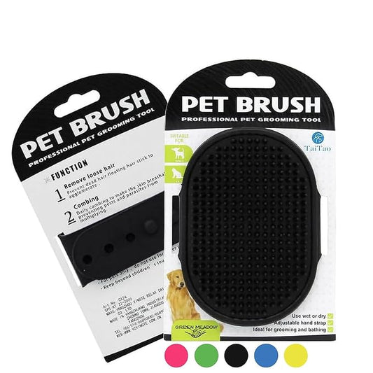Silicone Pet Grooming Brush for Dogs & Cats – Soft Bath Brush, Gentle Deshedding & Massage Tool, Adjustable Hand Strap, Use Wet or Dry for Short & Long Hair Pets (Black)