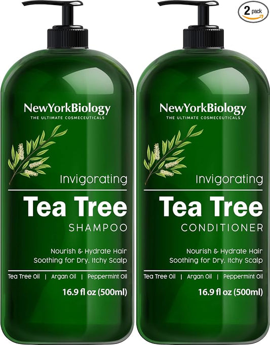 New York Biology Tea Tree Shampoo and Conditioner Set – Clarifying Shampoo and Conditioner for Women and Men – Moisturizing and Cleansing Hair and Scalp – 16.9 Fl Oz