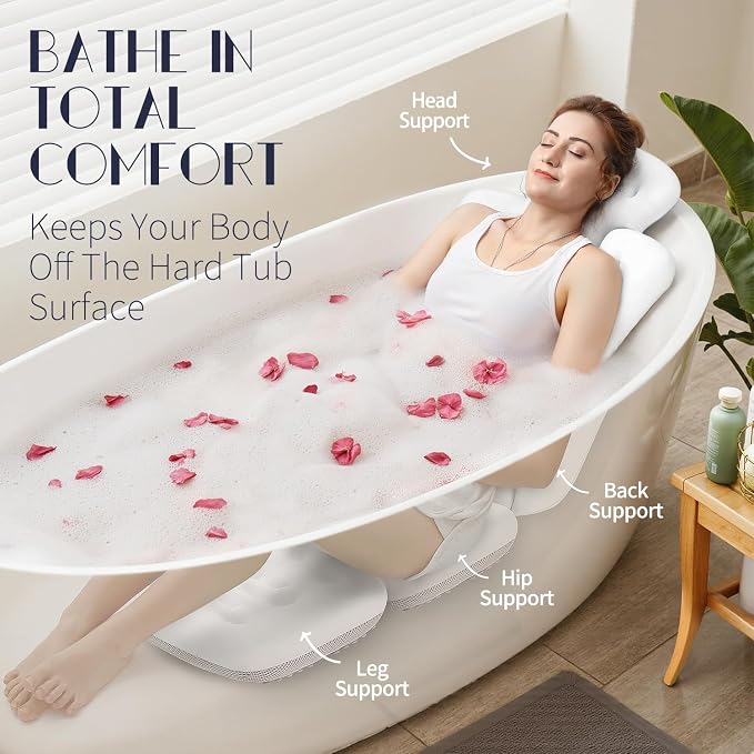 Full Body Bath Pillow for Bathtub, Thick Bathtub Cushion, Luxury Tub Pillow for Bath for Headrest Neck and Back Support White 56" x 16"