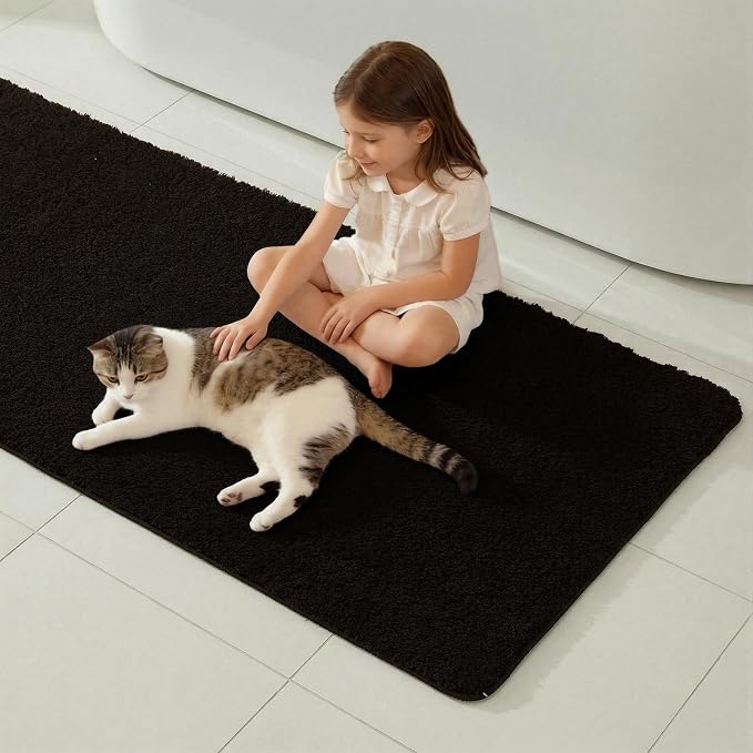 TYUU Bathroom Runner Rug, Ultra Soft Long Bath Mat Super Absorbent Quick Dry Bathroom Runner Rugs 24 x 72 Non Slip Washable, Black 24" x 72"