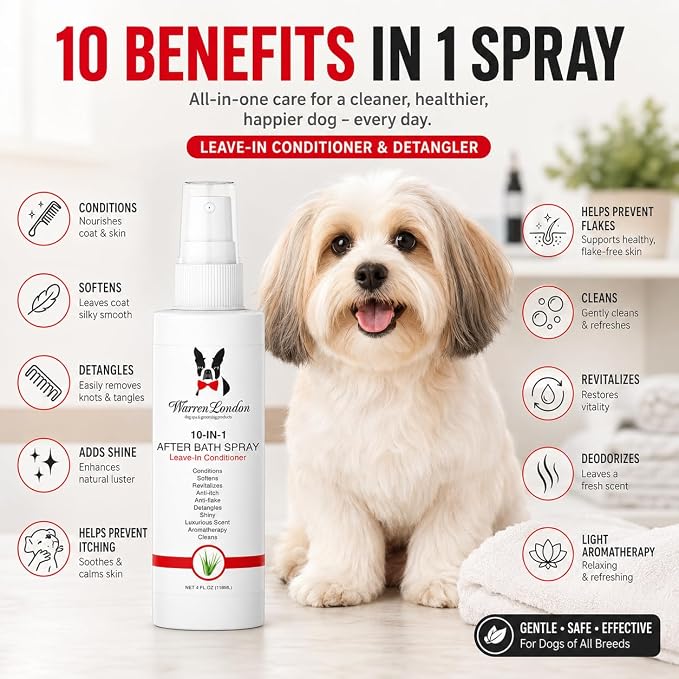 Warren London 10-in-1 After Bath Dog Spray | Dog Leave in Conditioner and Detangler | Pet Grooming Spray with Aloe Vera, Silk Amino Acids and Green Tea Extract | Made in USA | 1gal