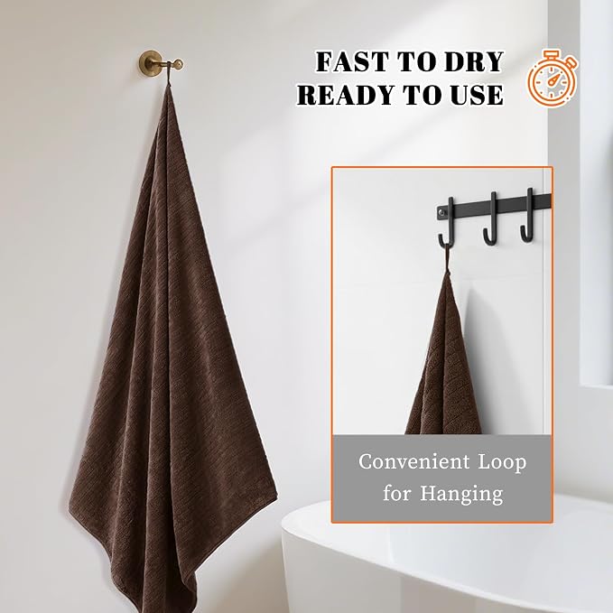 Bath Towels Set of 4 Extra Large 35 x 70 Inches,Luxury Thick High Absorbent and Quick Dry Bath Sheet,Ultra Soft Microfiber,Bathroom,Beach,Yoga,Sport,SPA,Fitness (Brown)