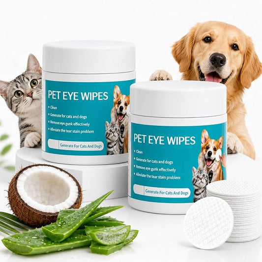 Dog Eye Wipes, Pet Eye Defense Wipes for Daily Cleaning, Tear Stain Remover with Chamomile & Aloe, Pre-Soaked Unscented for Sensitive Eyes, Gentle Texture (2Pcs)
