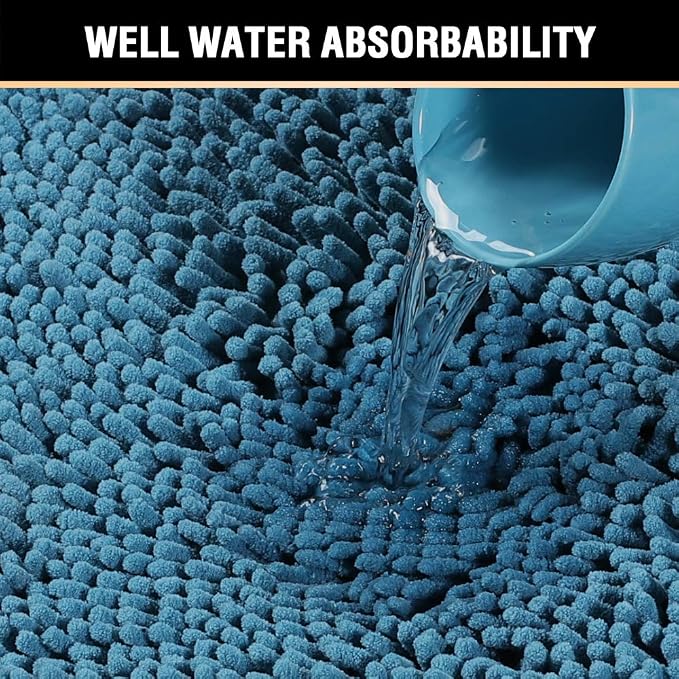 H.VERSAILTEX 20" X 32" Chenille Shaggy Bath Rug, Door Mat, Efficient Water Absorption, Thick, Anti-Slip and Plush Bath Mat for Bathroom, Living Room and Laundry Room (Dark Teal)