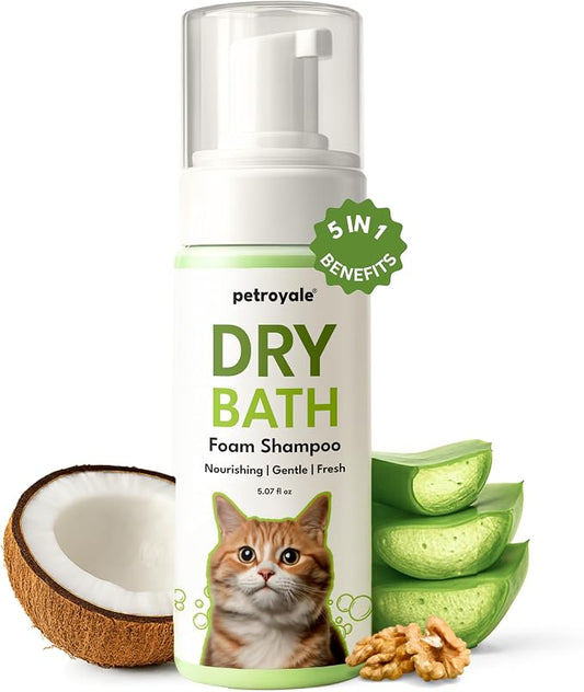 Waterless Cat Shampoo - Dry Shampoo for Cats - No Rinse Cat Shampoo - Tick, Flea & Itch Relief - Detangling Foam - Coconut & Aloe - Cat Waterless Bath 5.07 floz