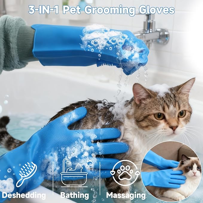 3PCS Dog Bath Supplies,Dog Bath Brush | Dog Washing Gloves | Dog Towel 40'' X 23.6'',Super Absorbent and Soft Pet Grooming Towel, Perfect Shower & Grooming Supplies for Dogs
