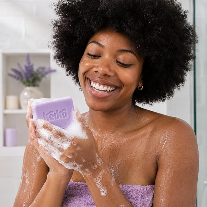 Keika Lavender Soap Bar with Purple Kaolin Clay for Face & Body, Natural Relaxing Spa Bath & Shower Cleanser, 5 oz.