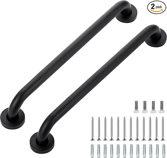 Grab Bars for Shower, 2 Pack 18-Inch Anti Slip Shower Handles for Elderly, Safety Shower Grab Bar, Stainless Steel Handicap Grab Bars for Bathroom (Black 1" Diameter)