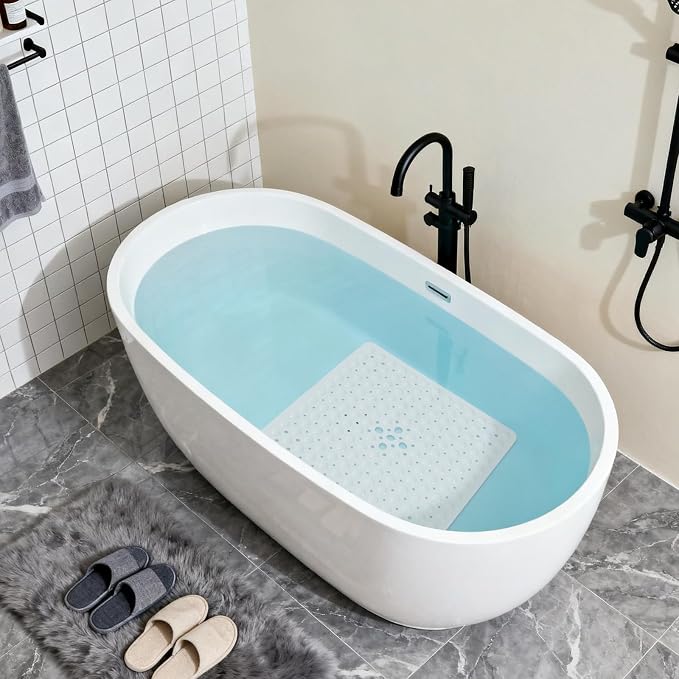 Anti-Slip Bathtub Shower mat, 21×21（ 53×53cm） inch Soft Oversized Machine Washable Non-Slip Bathtub mat with Drainage Holes, Bathroom Floor Suction Cup.（1-Opaque White）