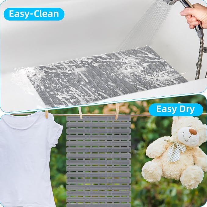 Non Slip Dog Bath Mat for Tub, Quick Drain Pet Bathtub Mat, 26.8 x 15.7 Inch Trimmable Non Slip Shower Pad with Drain Holes and 162 Suction Cups for Pet Bathing, Dog Shower Attachment (Grey S)