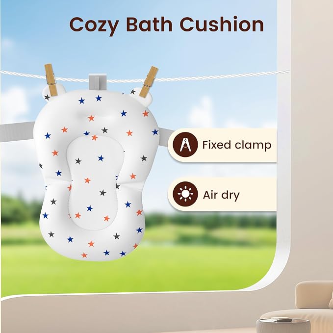 Baby Bathtub,Foldable Baby Bath Tub for Newborn to Toddler (0-18 Months) – Collapsible Infant Tub for Travel with Thermometer, Soft Cushion,Blue