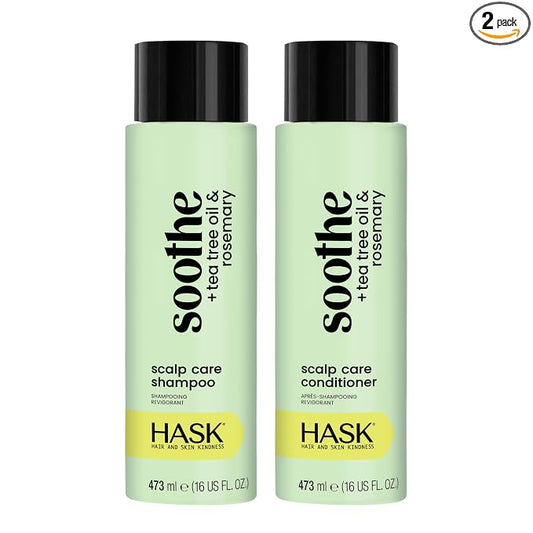 HASK Soothe + Tea Tree Oil Shampoo + Conditioner Set | with Rosemary for Dry Scalp Relief | 16oz each, 2 Pack