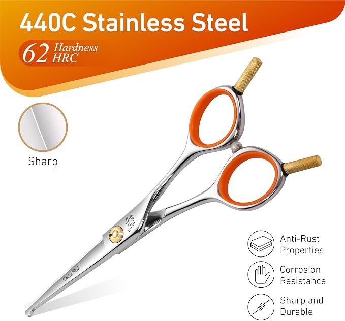6'' Small Straight Scissors Lightweight Dog and Cat Grooming Scissors with Safety Round Tip JP440C Stainless Steel Sharp Blades for Body Facial Nose Ear and Paw Hair Easy Use