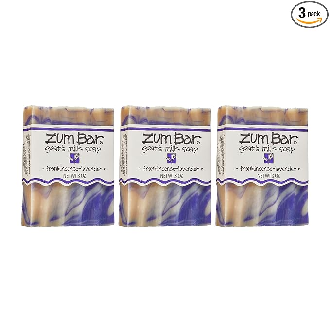 Indigo Wild Zum Goat's Milk Soap Bar - Bar Soap for Hands & Body Made with Essential Oils - 3 oz - Frankincense-Lavender (3 Pack)
