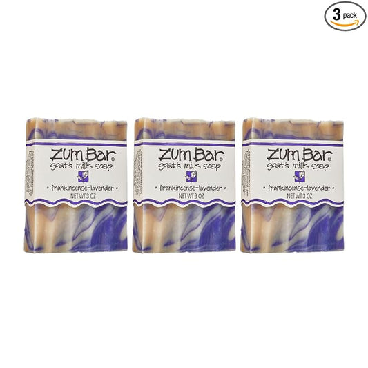 Indigo Wild Zum Goat's Milk Soap Bar - Bar Soap for Hands & Body Made with Essential Oils - 3 oz - Frankincense-Lavender (3 Pack)