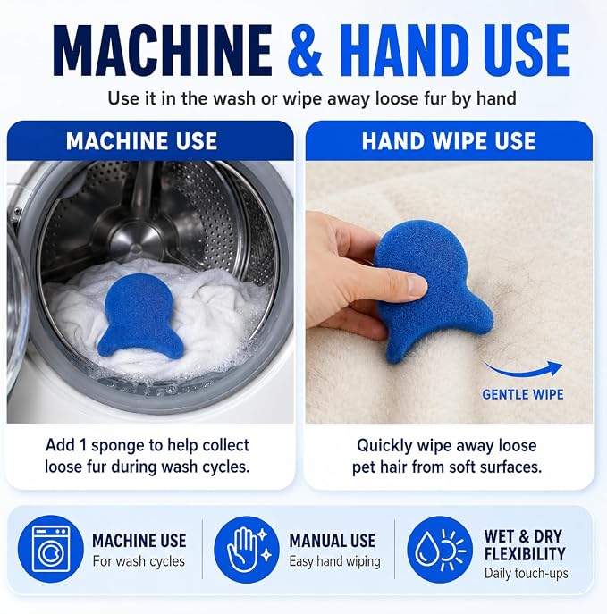 12 Pack Pet Hair Remover for Laundry, Reusable Laundry Hair Catcher for Washing Machine & Dryer, Effectively Removes Dog and Cat Fur, Lint, and Dander from Clothing, Bedding, and Coats