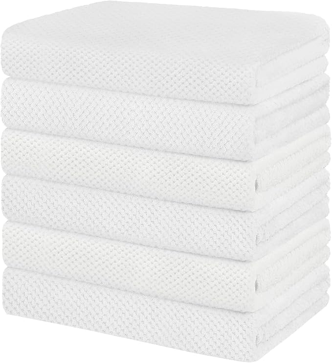 HOMEXCEL 6 Pack Bath Towel Set, (24 x 48 Inches) Microfiber Ultra Soft Highly Absorbent Bath Towels, Lightweight and Quick Drying Towels for Hotel, Bathroom, Spa and Beauty Parlor, White