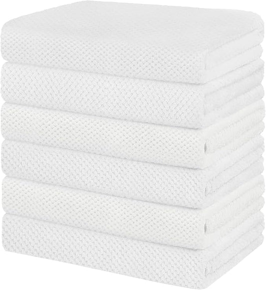 HOMEXCEL 6 Pack Bath Towel Set, (24 x 48 Inches) Microfiber Ultra Soft Highly Absorbent Bath Towels, Lightweight and Quick Drying Towels for Hotel, Bathroom, Spa and Beauty Parlor, White