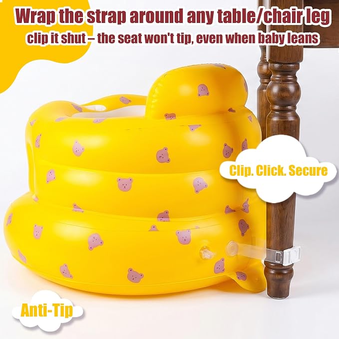 Upgraded Inflatable Baby Seat for 3-36 Months, Baby Chair Sit Me Up Floor Seat – Clip to Table Leg. No Tipping. + Front Guard Anti-Tip, Back Support for Infants Learning to Sit Up + Built-in Air Pump