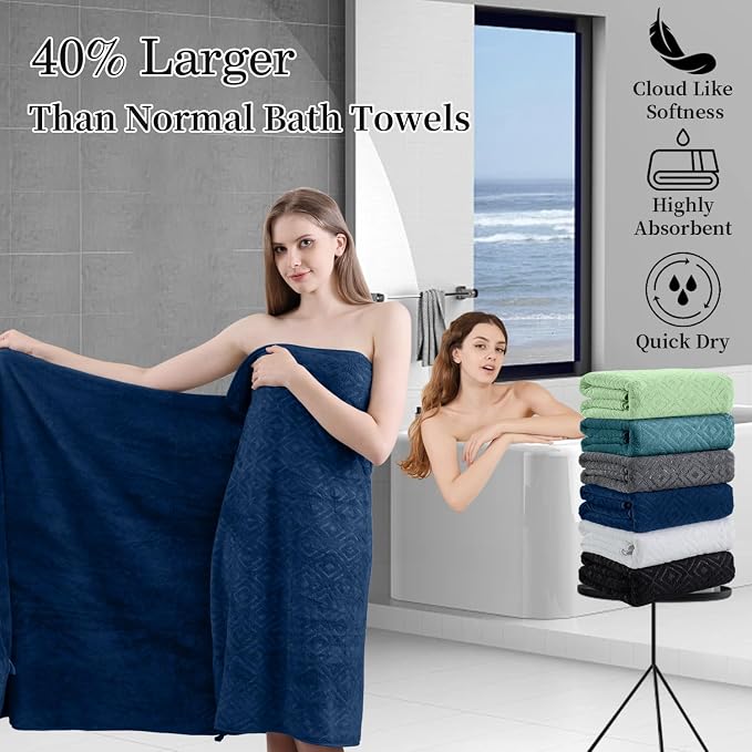 Bath Towel Set of 4 Extra Large Bath Sheet 35"x70" Oversized Bath Towel Soft Microfiber Bathroom Towel for Adults Highly Absorbent Quick Dry Towel Set for Bathroom,Hotel,Shower Towel Bath Sheet Navy