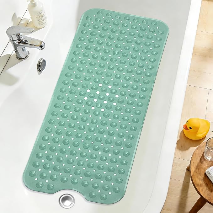 Extra Long Bathtub Mat Non Slip, MARRS Green Soft Bath Mat for Tub 40 x 16 Inch Full Size, Bath Tub Shower Mats for Bathroom Floor, Big Suction Cups and Drain Holes, Easy Washable, BPA Free