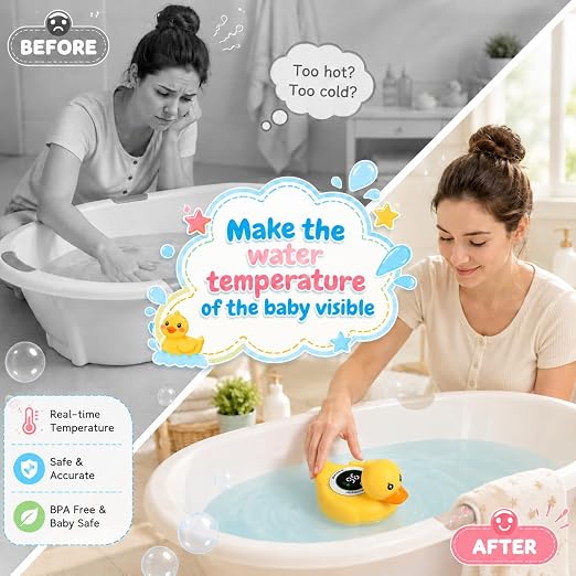 Baby Bathtub Thermometer with LED Display Screen+Cute Duck toy-2-in-1 | Color Coded Alarm (Cold/Comfortable/hot) Bath Temperature Monitor, Adorable Floating Toys for Infants, Essential for Babies
