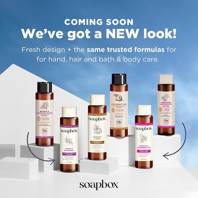 Soapbox Keratin & Raspberry Seed Oil Shampoo & Conditioner Set, Leaves Hair Shiny, Smooth & Glossy - Clean Ingredients Free of Harsh Chemicals, Sulfates, Parabens & Silicones - 16 oz Each
