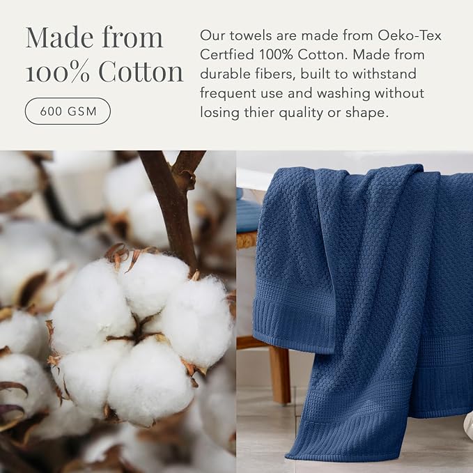 NY Loft 100% Cotton Towel Set 6 Piece Towel Set | Navy Bath Towels | Absorbent & Quick-Dry Towels | Trinity Collection (6 Piece Set, Navy Blue)
