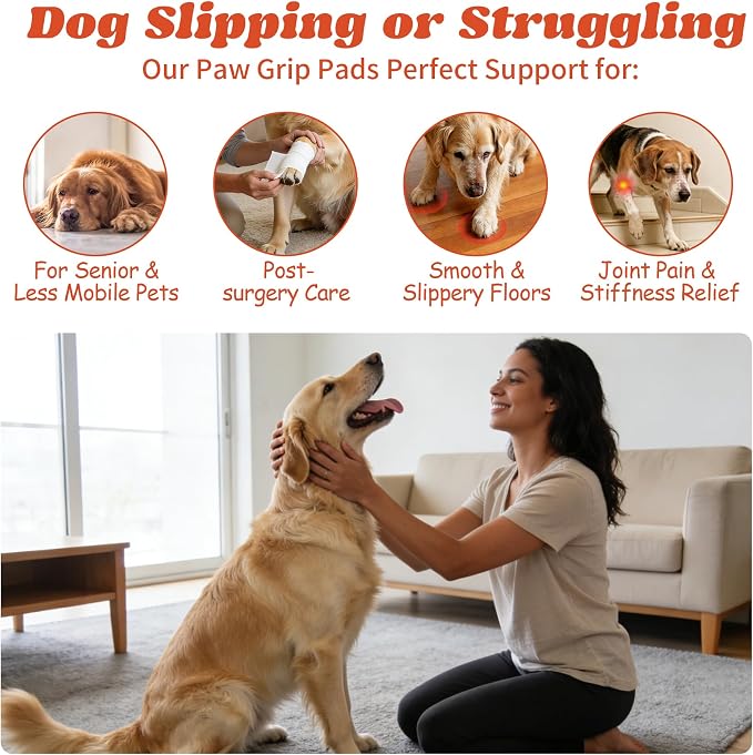 Dog Paw Protectors, Anti Slip Paw Pads for Dogs - Traction Grips for Senior Dogs & Puppies on Hardwood Floors, Paw Stickers for Dog Feet with Secure Grip 6 Sets (24 Pcs) XXXL