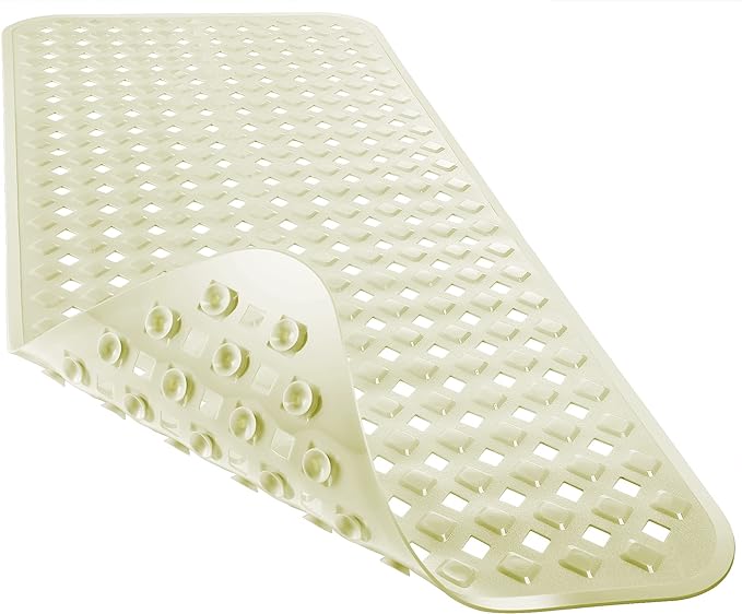 Yimobra Bathtub Mat Non Slip, Super Strong Suction Cups, 28"X16" Long Shower Mat with Drain Holes, Machine Washable Fast Draining Bath Mats, Bathroom Essentials,Beige