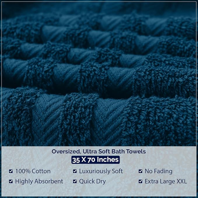 DAN RIVER 2 Pack Bath Sheets Extra Large 35x70, Large Bath Towels for Adults, XL Oversized Heavy Duty Towel Set, 600 GSM 100% Ring Spun Cotton, Soft Quick Dry, Blue Opal