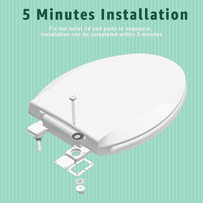 Aünsffer Toilet Seat Elongated Toilet Seat 18.5inch, Soft Close Toilet Seat Easy Clean, Oblong Toilet Lid for Home Use, White PP Material, 2 Year Support