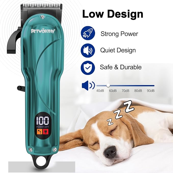 Quiet Dog Grooming Kit - 2000mAh Dog Clippers for Grooming Dog Grooming Clippers for Heavy Thick Hair Coats Waterproof Rechargeable Cordless Clippers Safe and Easy to Clean Home Pet Grooming