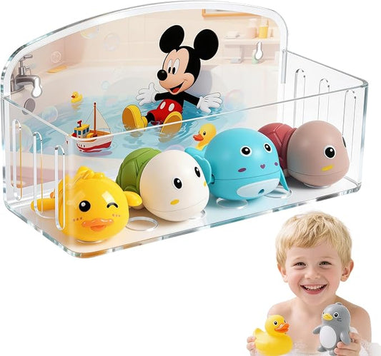 Bath Toy Storage,Bathtub Toy Storage Holder,Transparent Bath Toy Holder with Drain Holes,Large Capacity Wall Mounted Shower Caddy Shower Organizer,No Drill Shelves Basket (Clear 3)