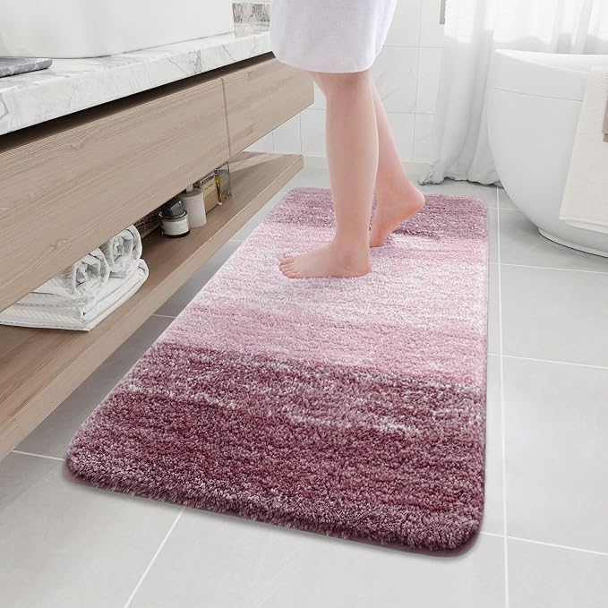 Arotive Microfiber Bathroom Rugs, Shaggy Soft and Absorbent Bath Rug, Thick Plush Machine Washable Dry Bath Mats for Bathroom, Tub and Shower, 47x24, Mauve, Rectangular