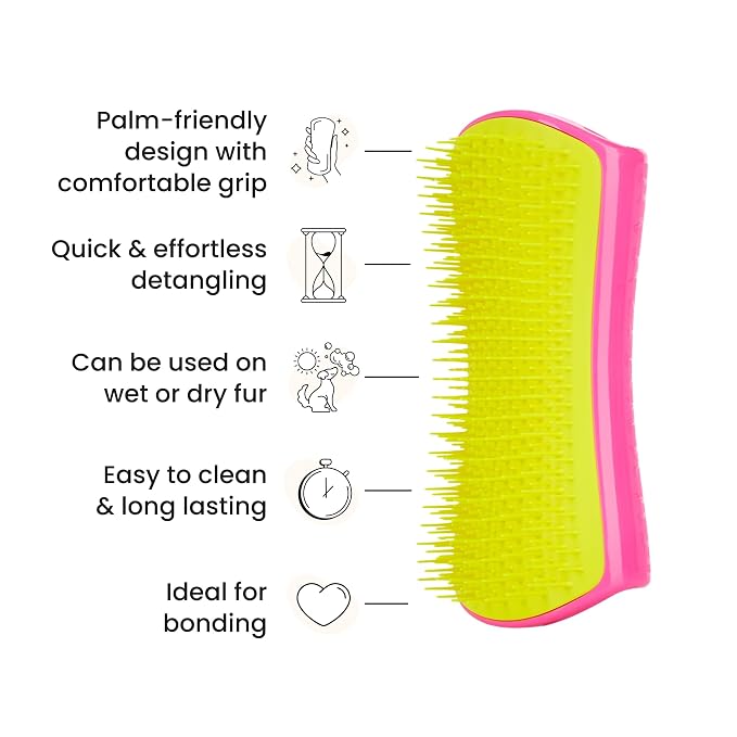 Pet Teezer Detangling Dog Grooming Brush, Dog Bath Brush for Long Haired Breeds and Wet or Dry Fur, Large, Pink & Yellow