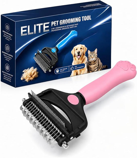Deshedding Dog Brush，3-in-1 Undercoat Rake for Dogs，Pet Pro Grooming Tool – Ultimate Dematting Comb & Deshedding Brush for Cats and Dogs, Perfect for Shedding & Detangling (Pink)