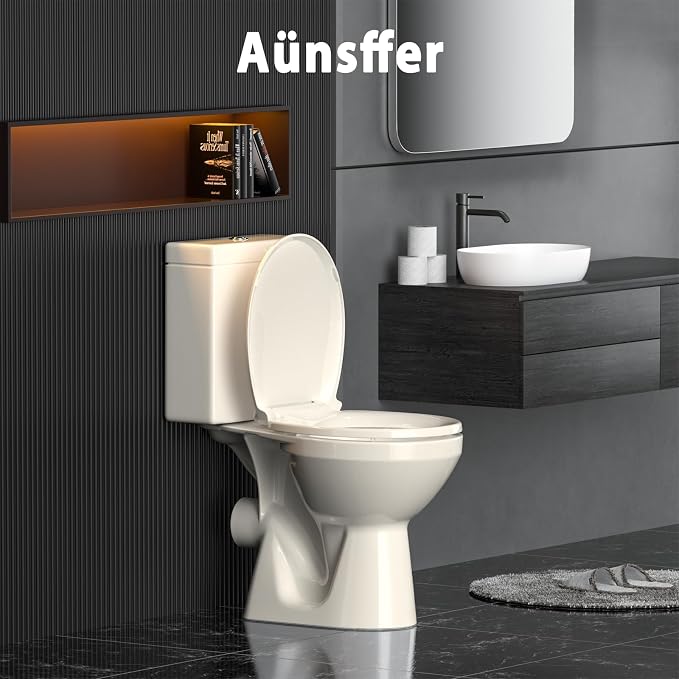 Aünsffer Round Toilet Seat Almond, Toilet Seat 16.5 inch Soft Close, Premium PP Material Easy Clean, B2B Available, Elegant Design, Almond