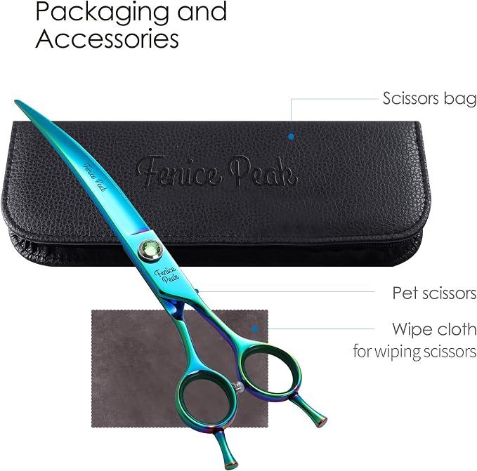 7.5'' Green Curved Dog Grooming Scissors Pet Shears with Ergonomic Offest Handle and Simulated Emerald Screw 440C Grooming Scissors Trimming Shears Durable and Sharp
