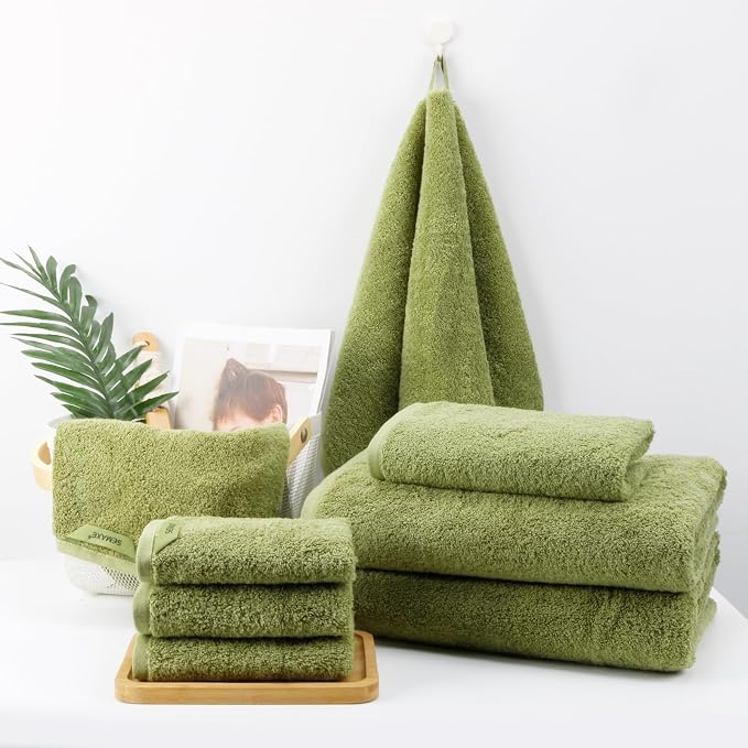 18-Piece Cotton Bath Towel Set with Hanging Loops for Bathroom, Green | Stock-up towel set for family bathrooms, guest baths, multi-bath homes, and wash-day rotation, OEKO-TEX certified, easy care