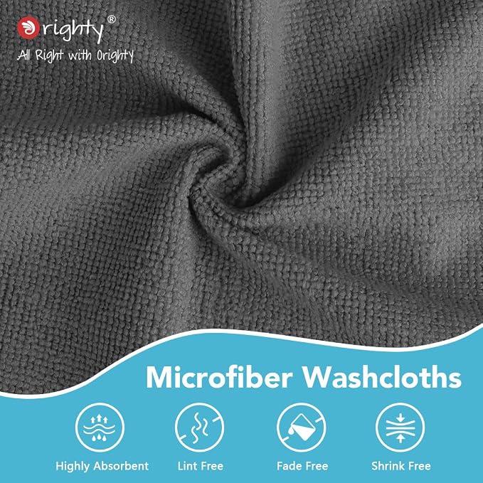 Orighty Washcloths Bulk, 200 Pack Highly Absorbent & Soft Feel Microfiber Face Towels, Multi-Purpose Wash Cloths & Hand Towels for Bathroom, Hotel, Spa, and Gym, 12x12 Inch, Grey