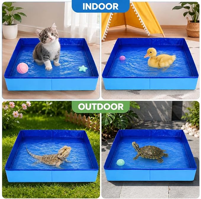 Large Foldable Reptile Bath Tub, Square Bearded Dragon Bath and Bathtub for Bathing and Soaking, Portable Pet Pool for Bearded Dragons, Turtles, Lizards and Small Animals