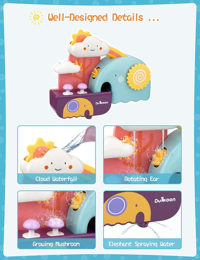 TI-TOO Baby Bath Toys, Fun Simple Physics Educational Bathtub Water Toy, Bath Time Fun Splash Toys for 1, 2, 3+ Year Old Boys Girls Toddlers, Safe Colorful Skin Friendly Waterwheel Bathing Toy