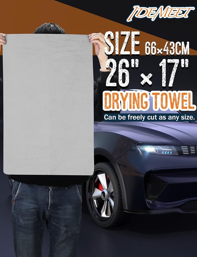 Premium Car Drying Towel, Super Absorbent 26"x17" Large Chamois Cloth Shammy Towel for Vehicle, Reusable Chamois Shammy Cloth for Car, Bathroom, Dust Remove, No Spots/Streak/Scratch, Gray